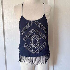 Rue 21 Navy Blue Tank with Fringe and Embroidery ~ sz Medium